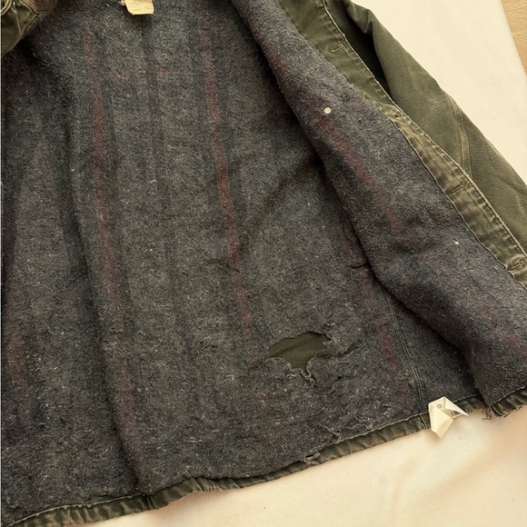 Vintage Distressed Carhartt Jacket Large Green Duck Canvas Blanket Lined CO2MOS - Picture 7 of 11
